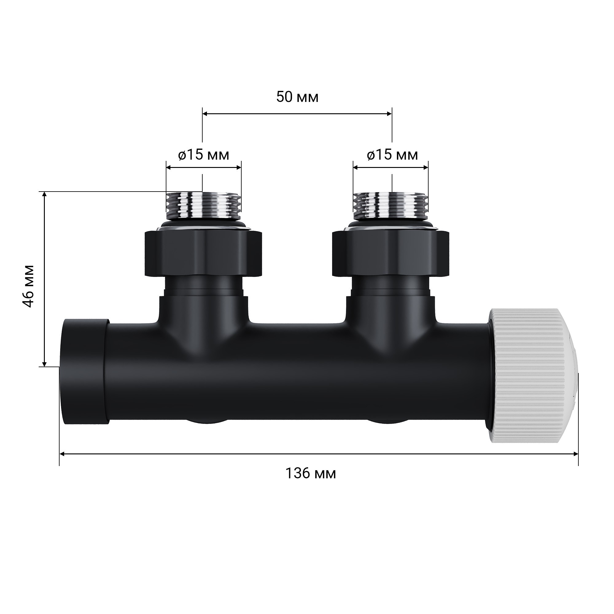 Узел нижнего подключения термостатический угловой Royal Thermo Design Pro 15мм М30х1,5 (Черный)