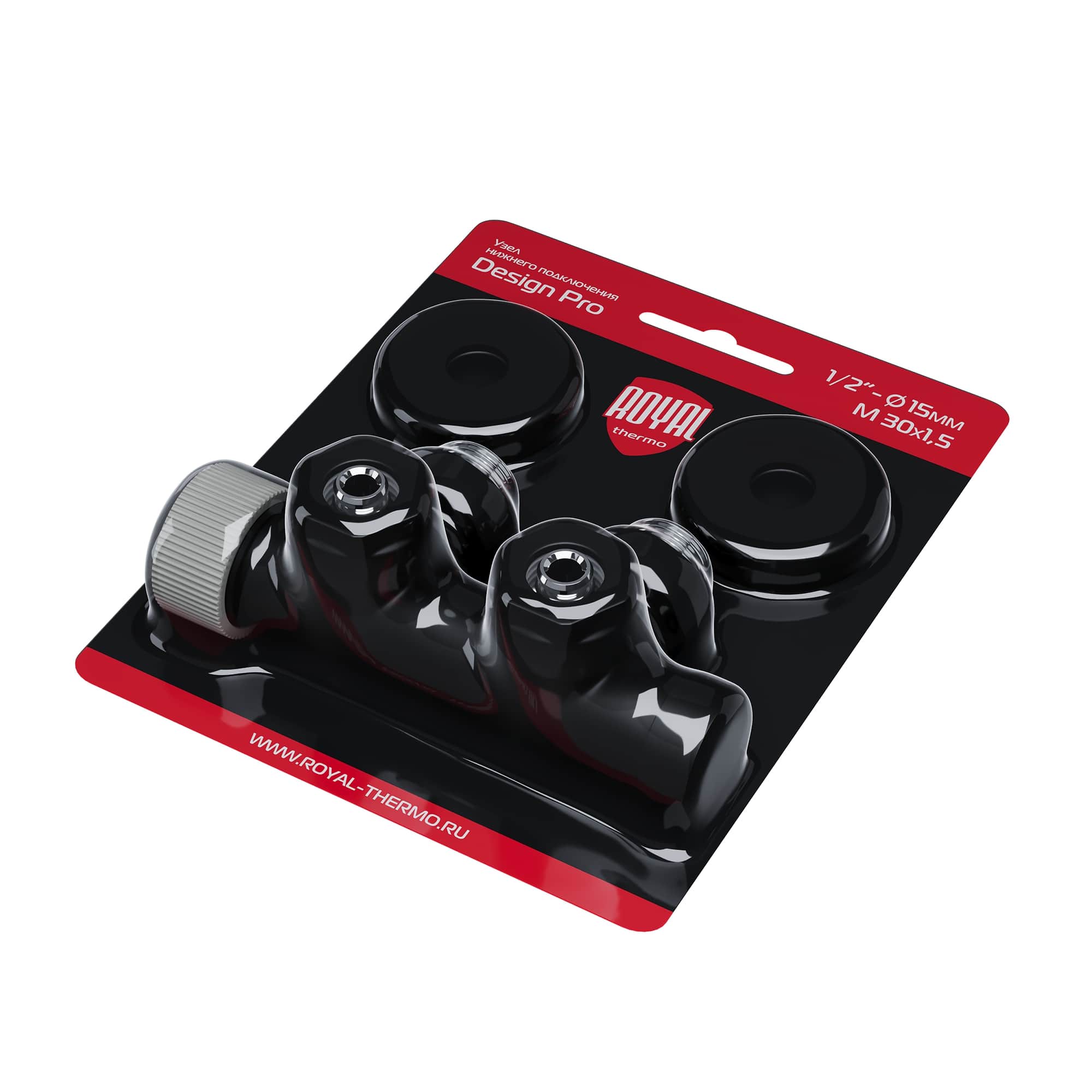 Узел нижнего подключения термостатический угловой Royal Thermo Design Pro 15мм М30х1,5 (Черный)